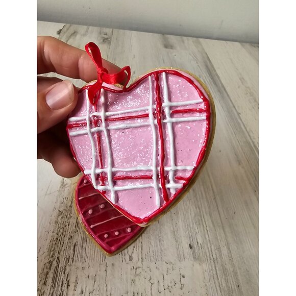 Large heart cookie Valentine's ornament decor glitter sparkle unique vintage - Picture 7 of 7